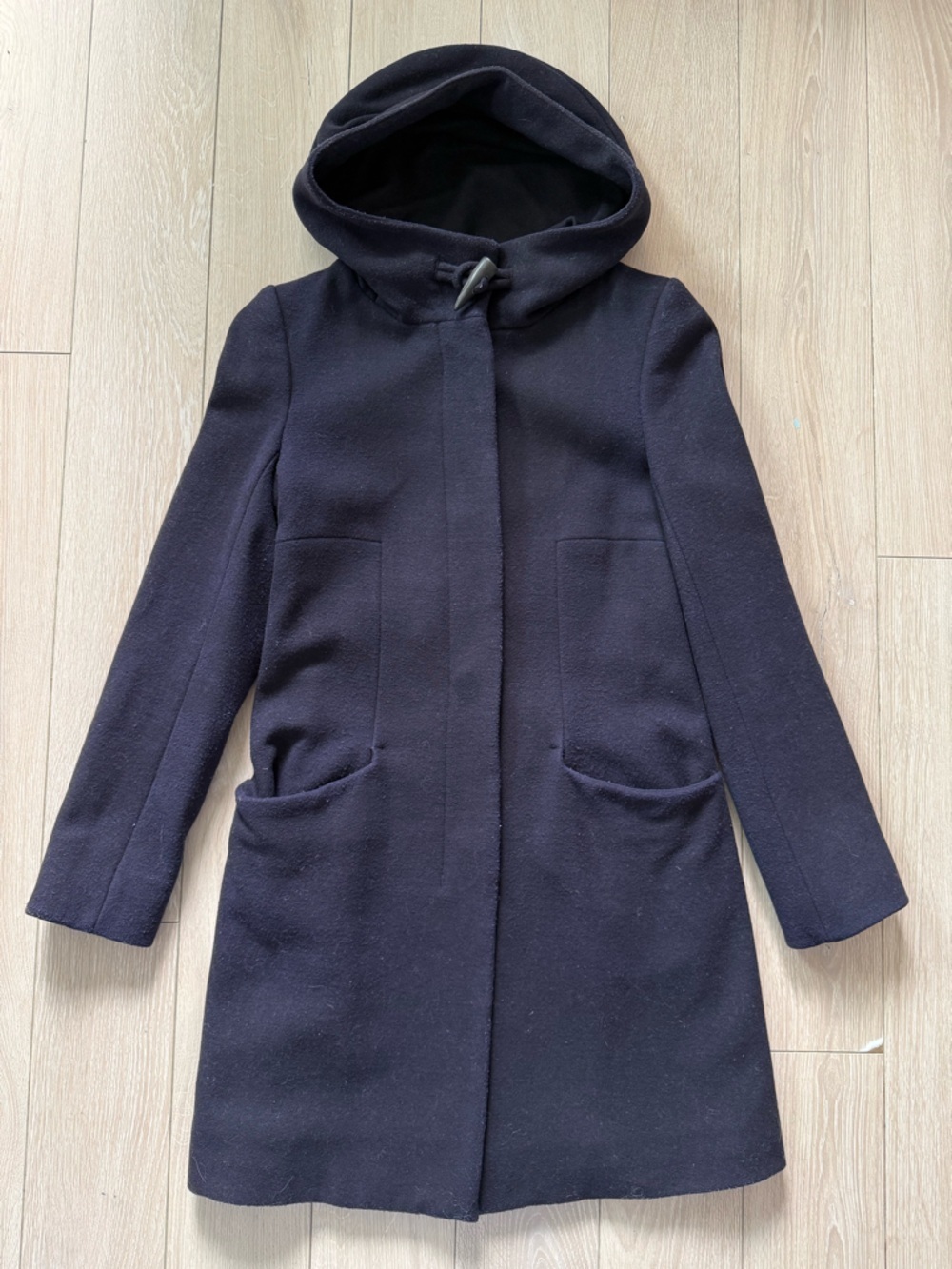 Aritzia Babaton Pearce Italian Wool Cashmere Hooded Duffle Peacoat XS Navy - Picture 2 of 13